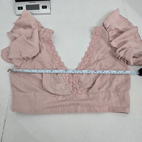 Love Tree Womens Coquette Crop Top Sz M Lace Trim Smocked Lace Feminine Festival - Picture 6 of 10